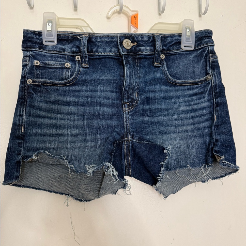 American Eagle Outfitters Dark Blue Distressed Jean Shorts